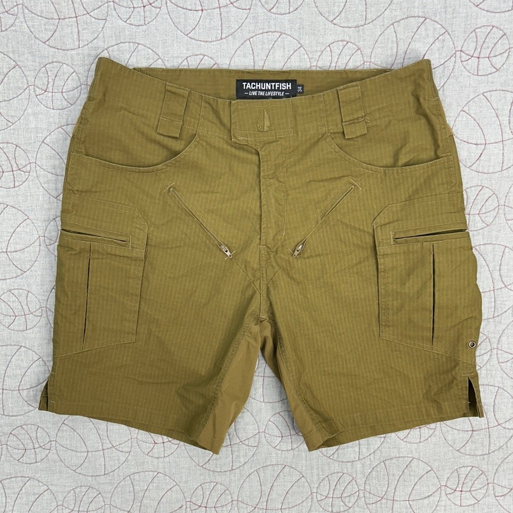 TACHUNTFISH Tactical Cargo Fishing Shorts Brown Ripstop / Mens 34
